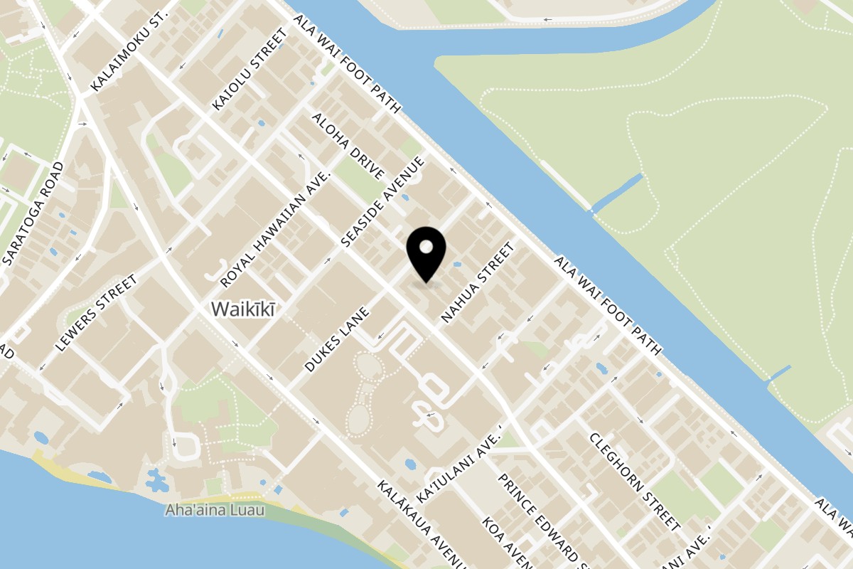 Map showing the location of Kono's Waikiki on 2310 Kūhiō Ave. #1-A in Honolulu